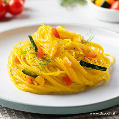 Spaghettini con verdure e Zafferano 3 Cuochi