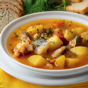 Zuppa di pesce saporita allo zafferano