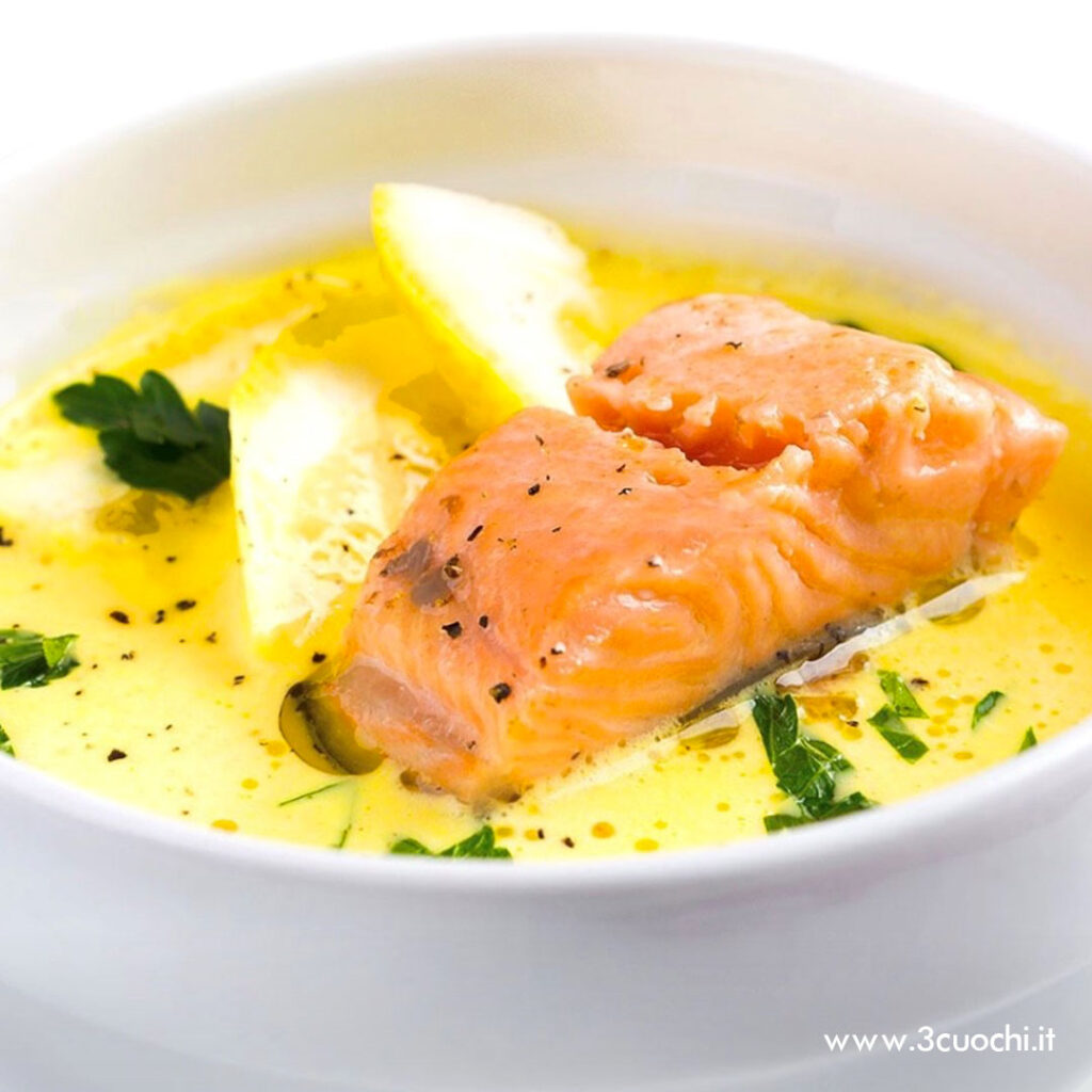 Crema gialla con trota salmonata allo Zafferano