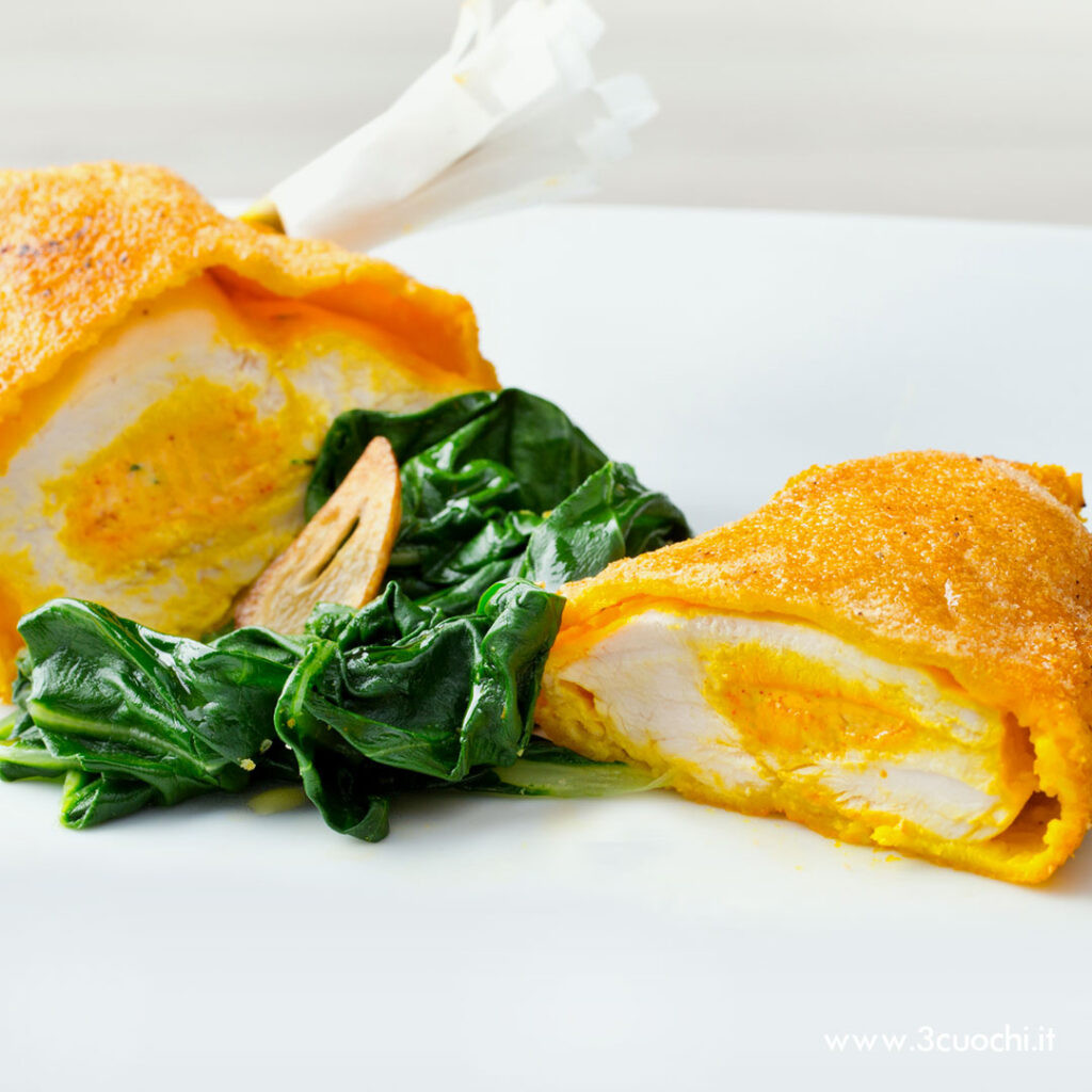 Petto di pollo farcito e biete allo Zafferano