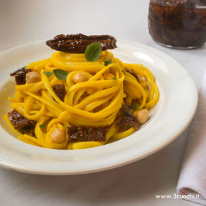 Linguine con ceci, pomodori secchi e Zafferano 3 Cuochi